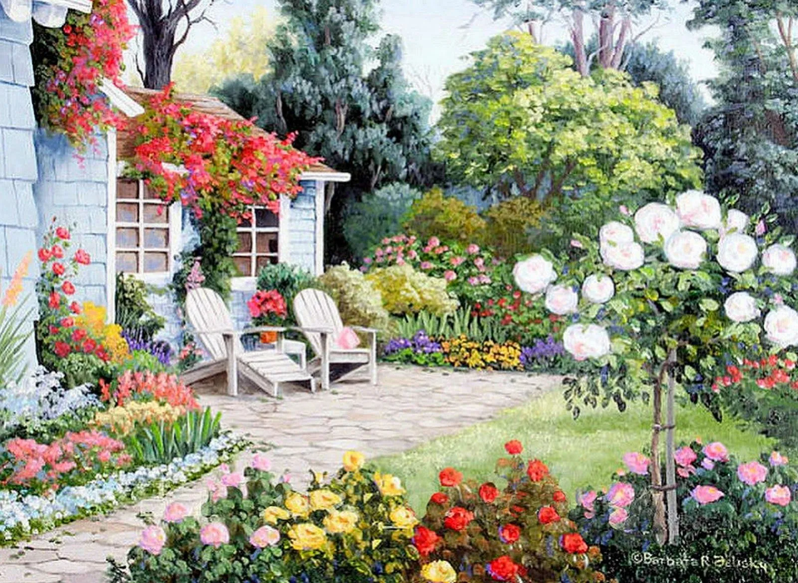 Cuadros de casas con jardines, Barbara Rosbe Felisky | Bodegones y ...