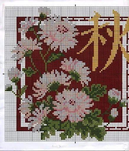 Cuadros con flores y letras chinas | Punto de cruz gratis