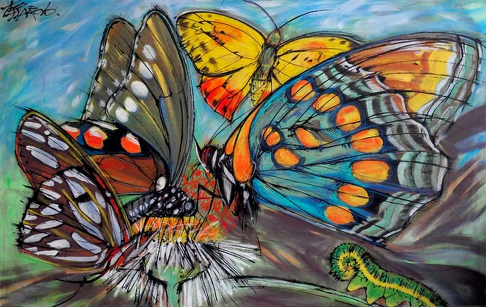 Cuadros Modernos Pinturas y Dibujos : Pintados a Mano Mariposas al ...