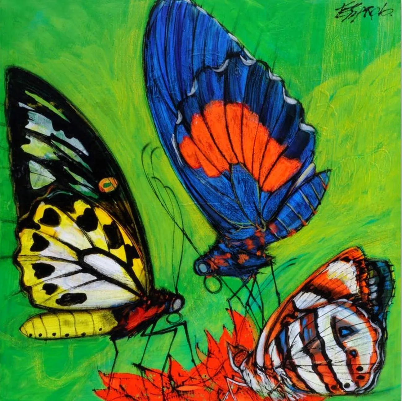 Cuadros Modernos Pinturas y Dibujos : Pintados a Mano Mariposas al ...