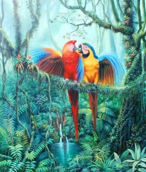 Paisajes y Bodegones: Bellos paisajes con guacamayas