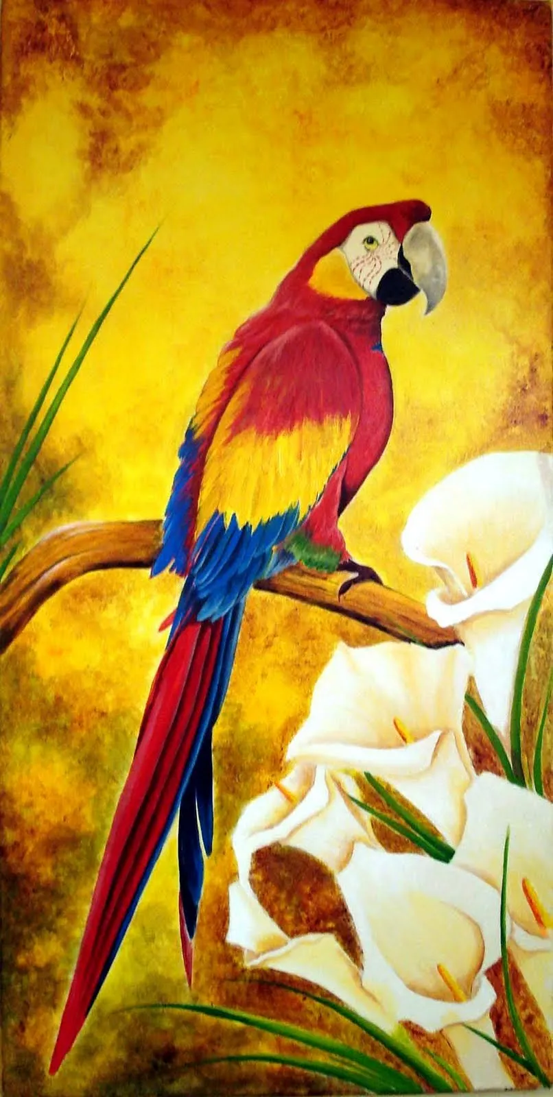 Cuadros y Pinturas Decorativas: CARTUCHO Y GUACAMAYA OLEO SOBRE LIENZO