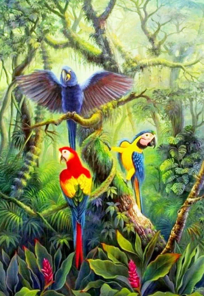 Arte Pinturas al Óleo: Paisajes de la Selva, Aves