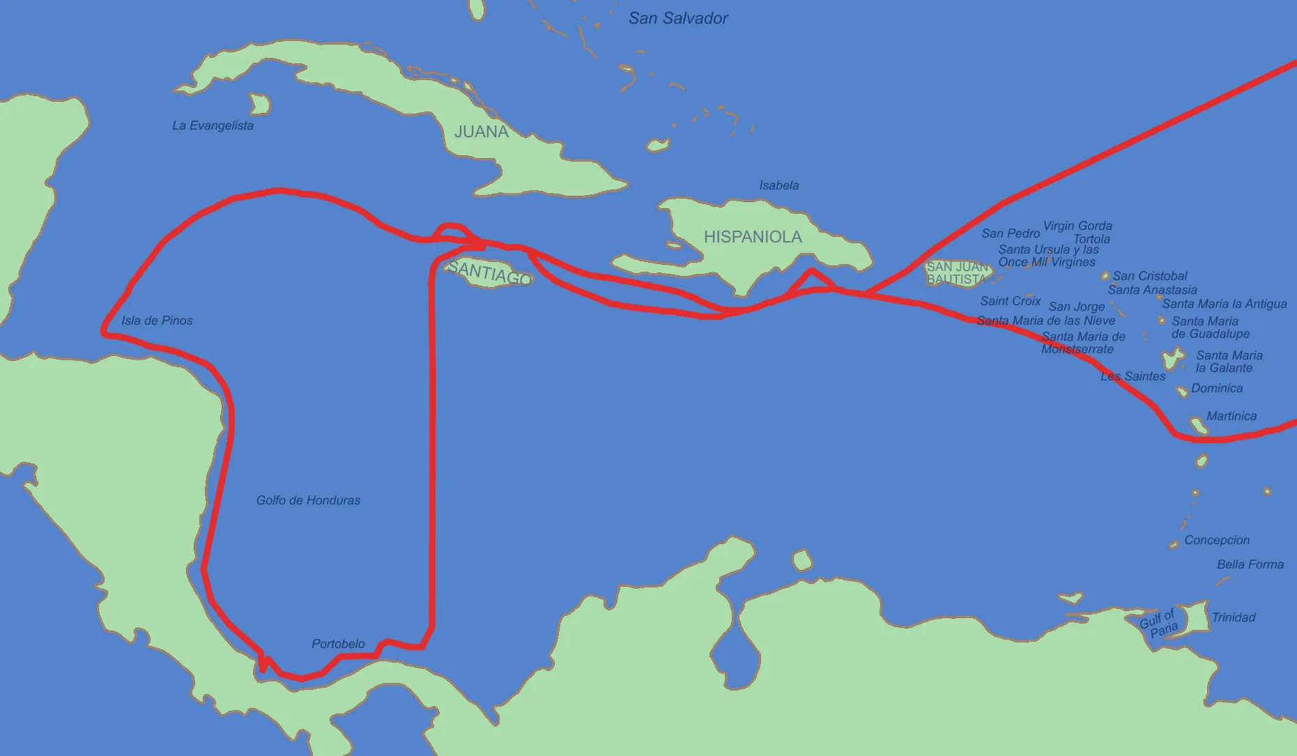 Cuarto viaje de Cristóbal Colón en 1502 - Tamaño completo