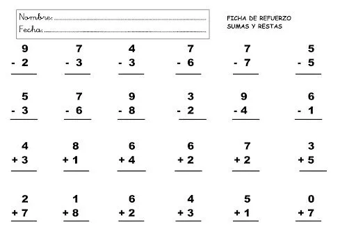 CUENTAS DE REFUERZO SUMAS Y RESTAS DE REFUERZO