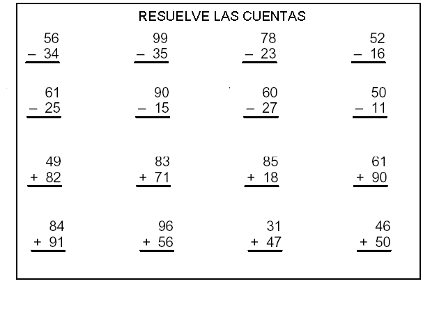 Cuentas de suma y restas - Imagui