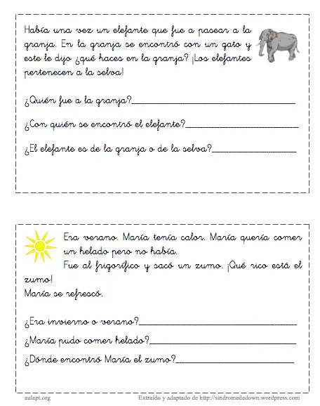 CUENTOS CORTOS PARA TRABAJAR LA COMPRENSIÓN LECTORA 1º E.P. - AULA PT