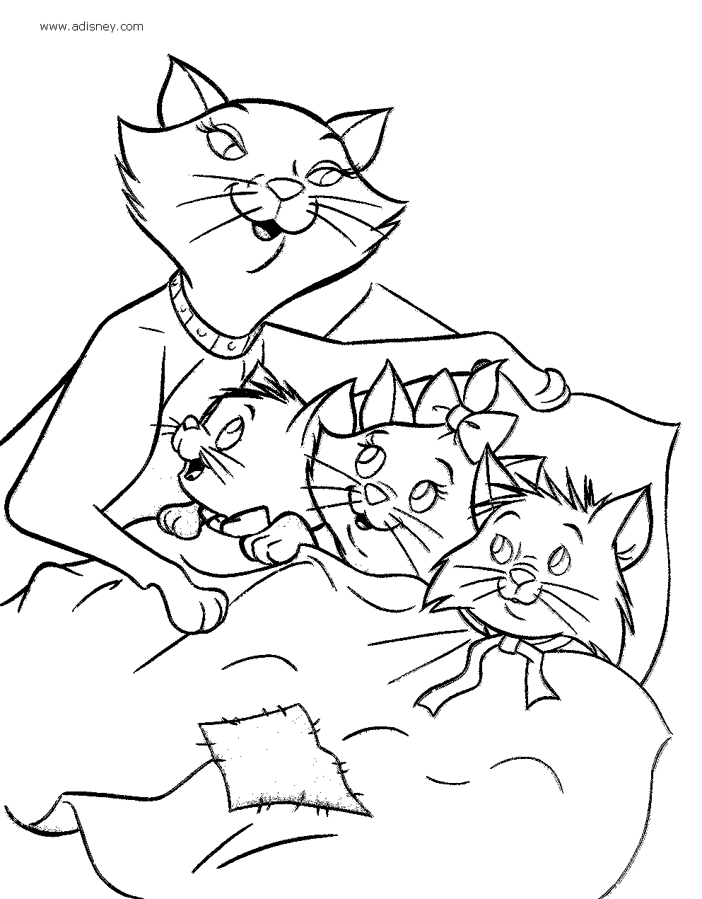 Cuentos infantiles: Los Aristogatos. Dibujos para colorear e imprimir.