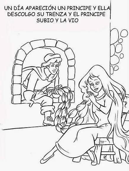 Cuentos infantiles: Rapunzel. Cuento en imágenes para colorear.