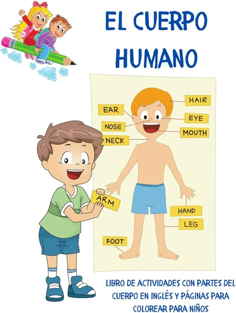 El Cuerpo Humano: Libro De Actividades Con Partes Del Cuerpo En Inglés Y  Páginas Para Colorear Para Niños l Libro Educativo Para Que Los Niños ... Y  Practiquen El Coloreado : Rayer,