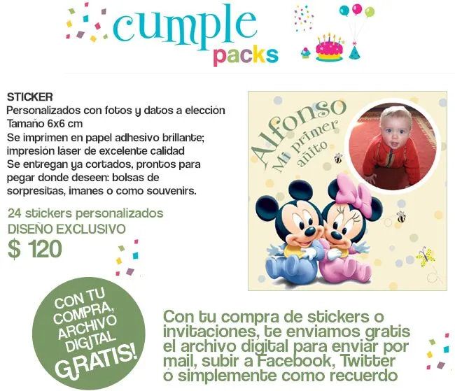 Cumple Packs: Baby Disney Mickey & Minnie / Stickers y tarjetitas ...