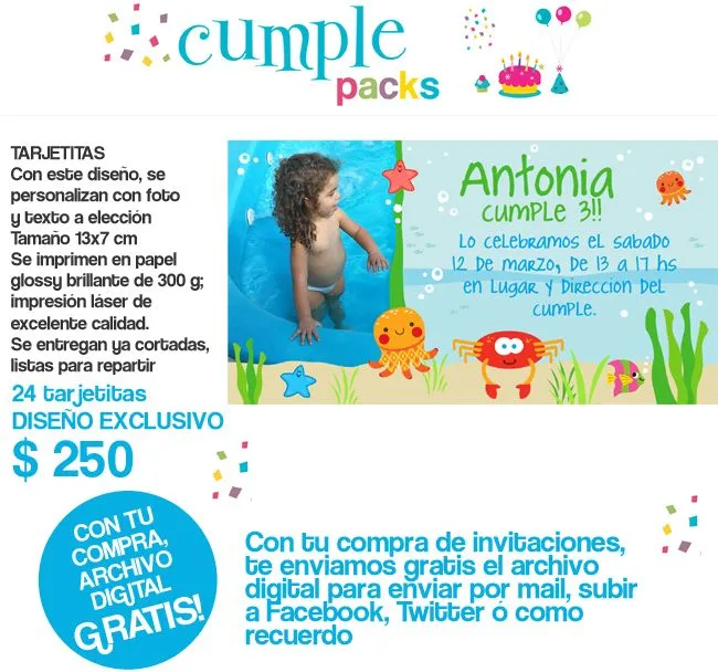 Cumple Packs: EN EL FONDO DEL MAR. Sticker, imanes y tarjetitas ...