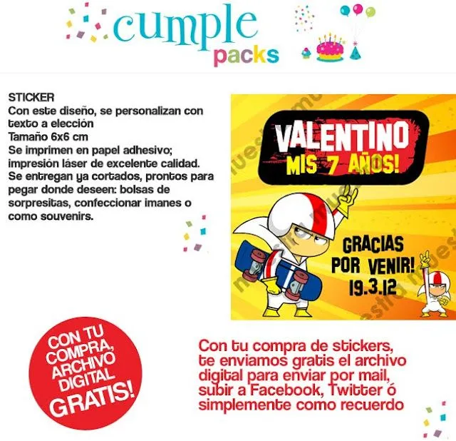 Cumple Packs: KICK BUTTOWSKI. Tarjeta de invitación y sticker para ...