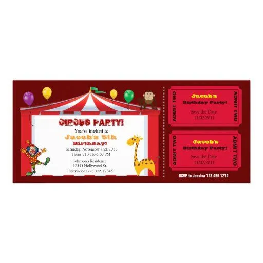 El cumpleaños del boleto del circo del niño invita invitaciones ...