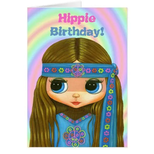 Cumpleaños del Hippie! Tarjeta azul linda de la m | Zazzle