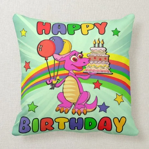 Cumpleaños lindo del dinosaurio de los niños almohada de Zazzle.