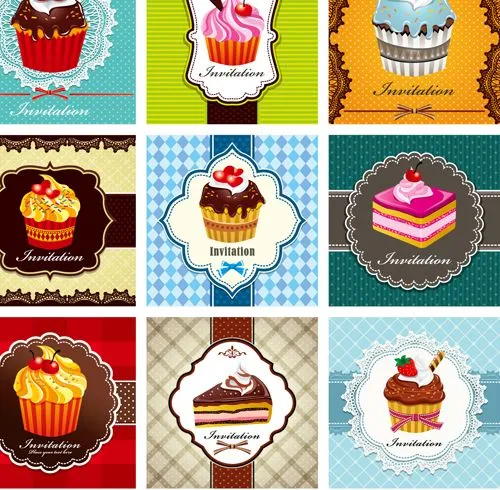 cupcake card vector set 02 - Vector Card free download