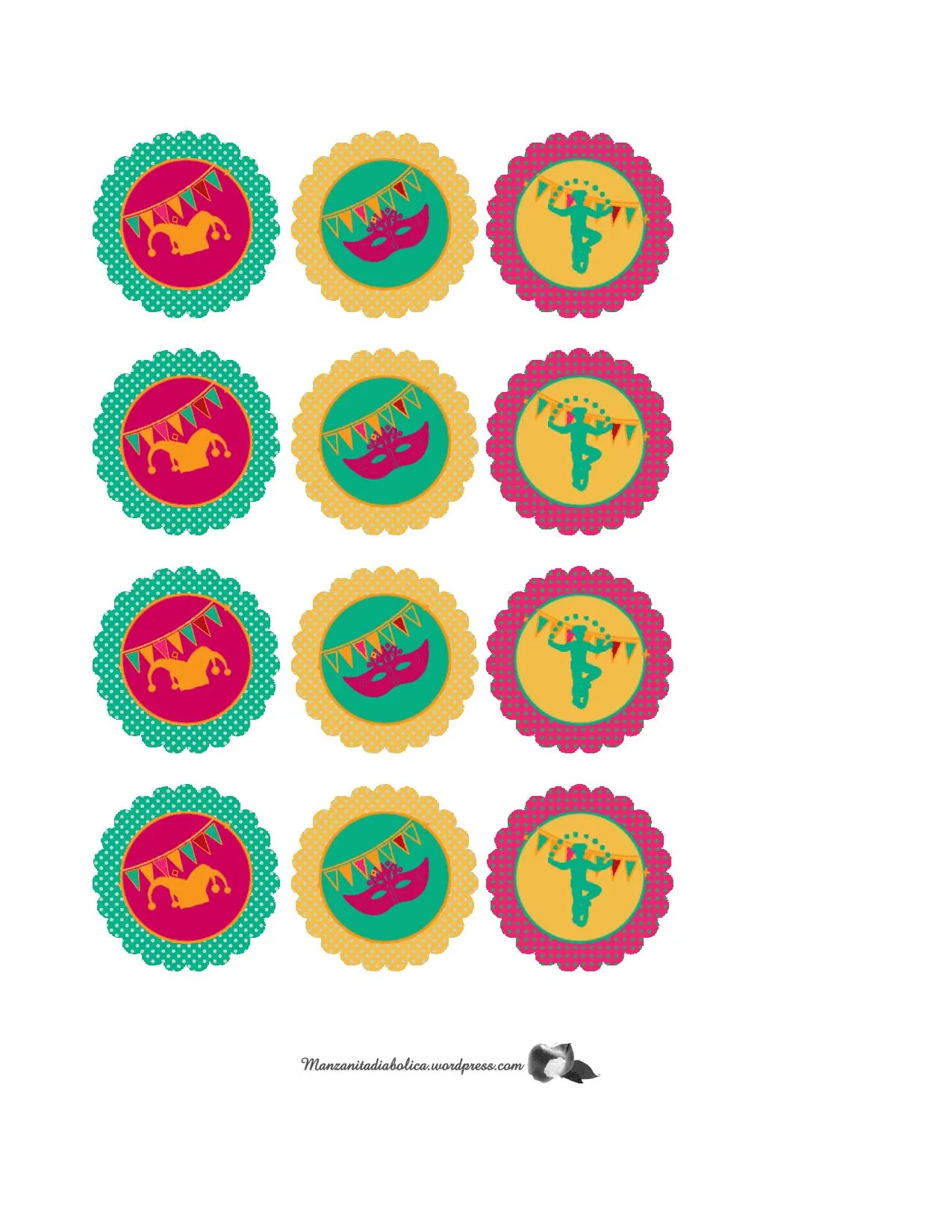 cupcake toppers de Carnaval para imprimir! | Manzanita Diabolica .com