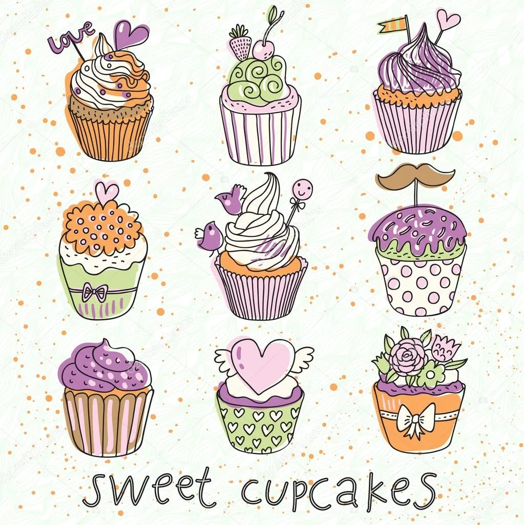 cupcakes dulces vector conjunto. dibujos animados de deliciosos ...