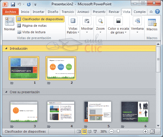 Curso gratis de PowerPoint 2010. aulaClic. 2 - Las vistas