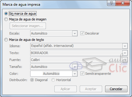 Curso gratis de Word 2010. aulaClic. 6 - Avanzado: Marca de agua ...