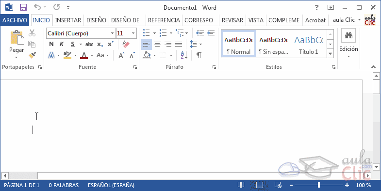 Curso gratis de Word 2013. aulaClic. 1 - Mi primer documento