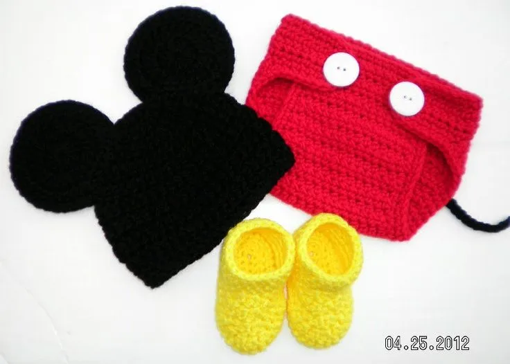 Custom crochet Mickey Mouse ears hat beanie diaper cover and booties …