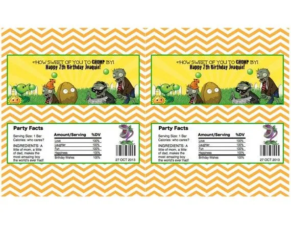 Custom Plants vs Zombies Candy Bar Wrappers por ckfireboots en Etsy