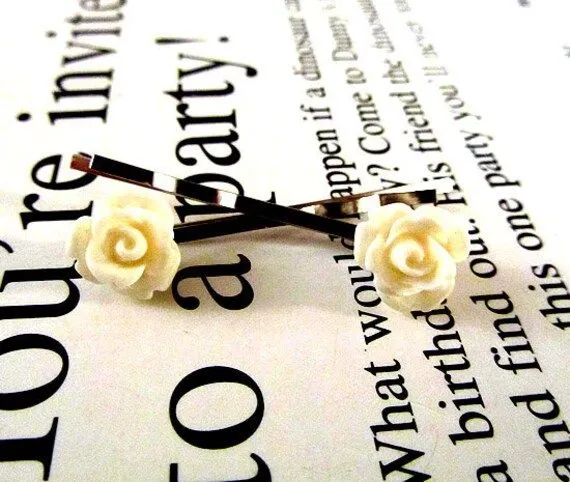 Cute mini pastel cream rose hair bobby pin by lemonsugar on Etsy