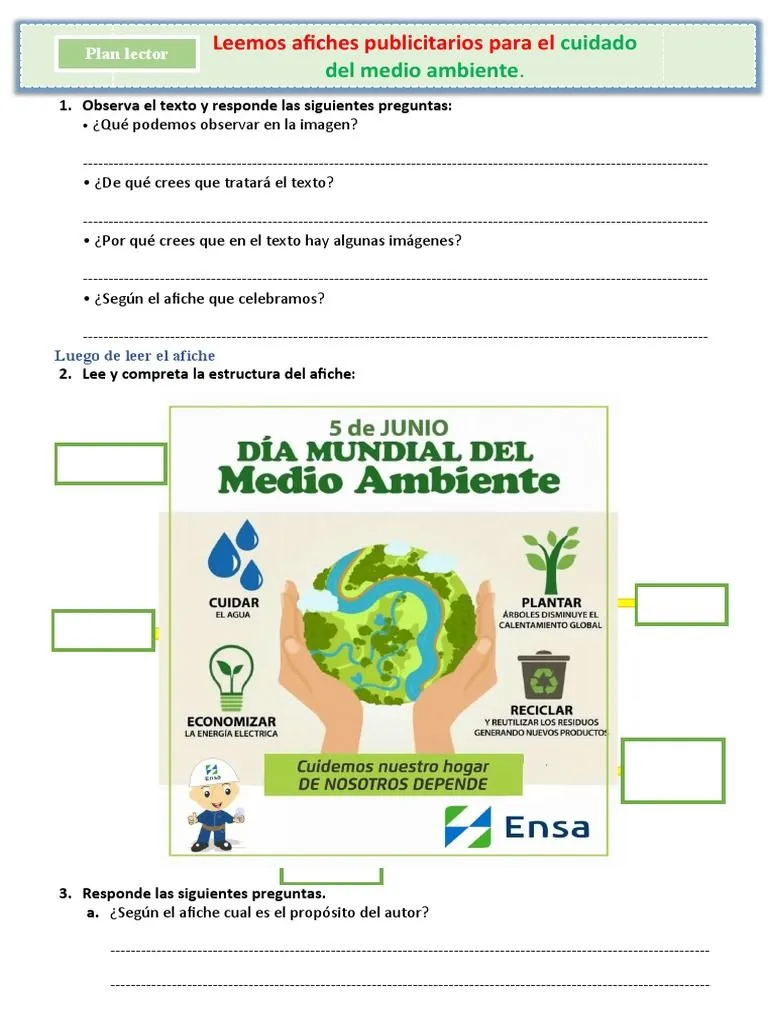 D1 A1 FICHA COM. Leemos Afiches Publicitarios para El Cuidado Del Medio  Ambiente. | PDF