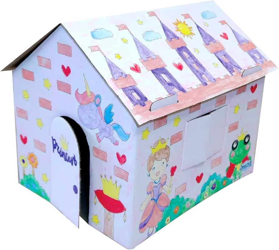 DaccArt - Casita Coloréame Cartón para niños / Modelo Princesa / Material y  Juguete Didáctico / Actividad : Casa de cartón para armar, Colorear,  Decorar y Jugar. Incluye Acuarelas y Pincel :