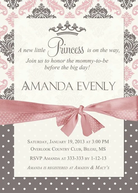 Damasco princesa Baby Shower invitación por PartyPopInvites