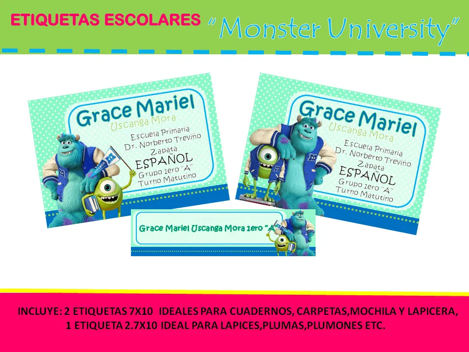 D&M CREACIONES: ETIQUETAS ESCOLARES "MONSTER UNIVERSITY"