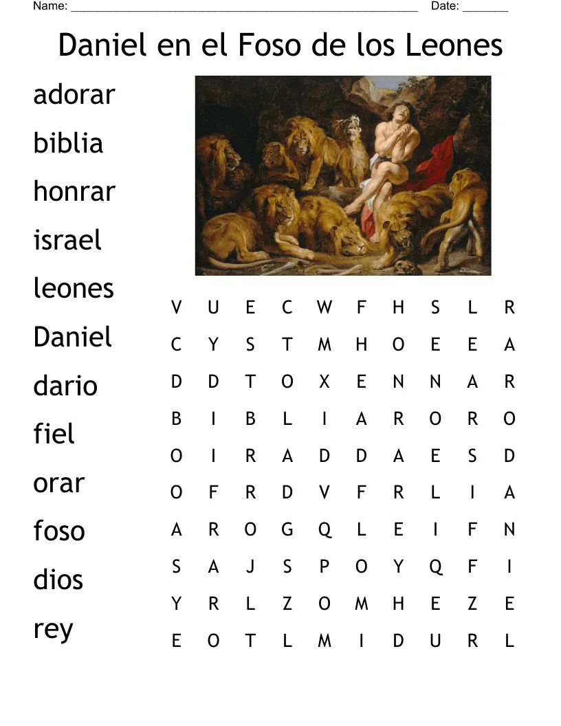 Daniel en el Foso de los Leones Word Search - WordMint