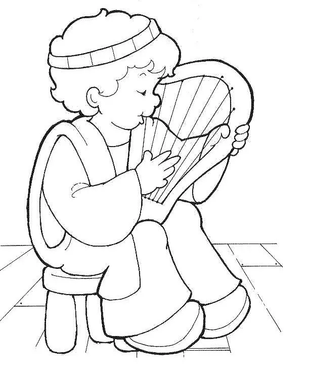 David con arpa para colorear | Dibujos infantiles, imagenes cristianas