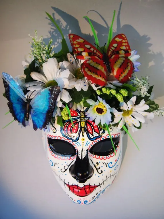 Day of the Dead Mask Roses Buterflies Máscara Catrina Dia de los ...