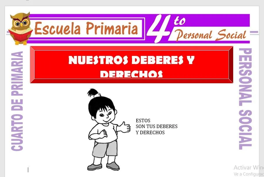 Nuestros Deberes y Derechos para Cuarto de Primaria – Escuela Primaria