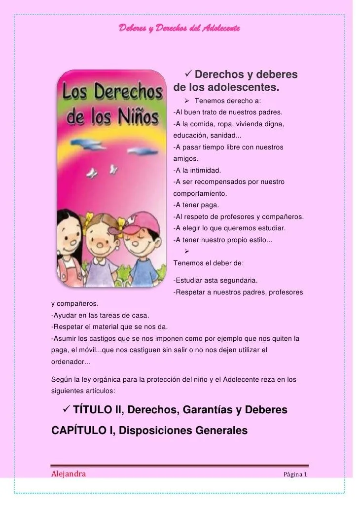 Deberes y Derechos del niño y adolescente