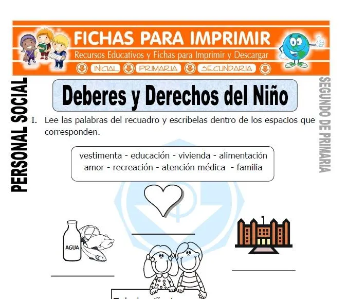 Deberes y Derechos del Niño para Segundo de Primaria - Fichas Gratis