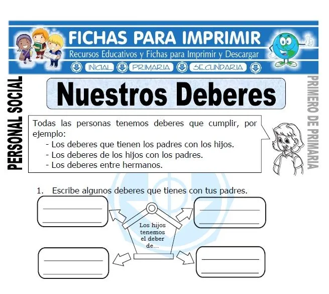 Nuestros Deberes para Primero de Primaria - Fichas para Imprimir