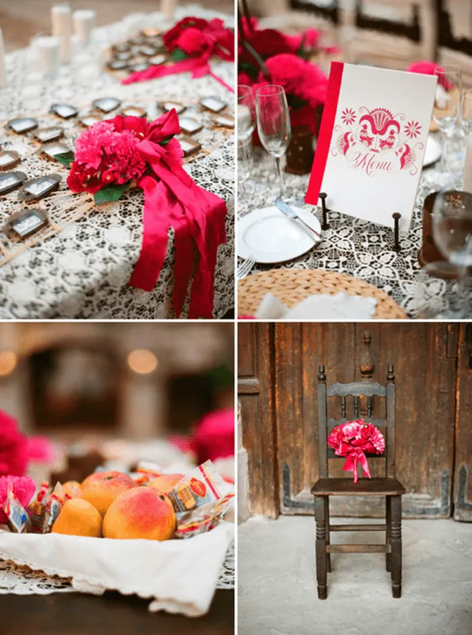 Decoración de boda en color rosa mexicano