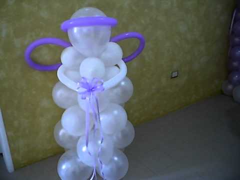 DECORACION CON GLOBOS ANGELITO PARA BAUTIZO - YouTube