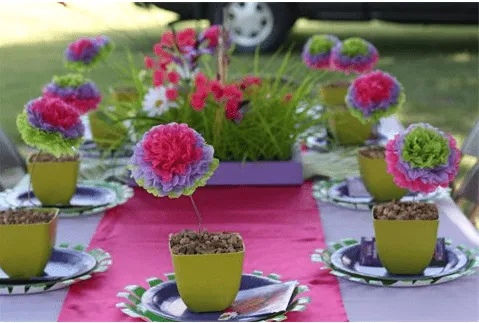 la decoración de mis mesas: Decoración de mesas: Un jardín de pompones