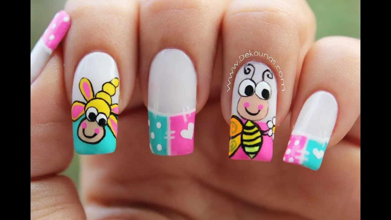 Decoracion de uñas caricatura abeja - bee nail art - YouTube