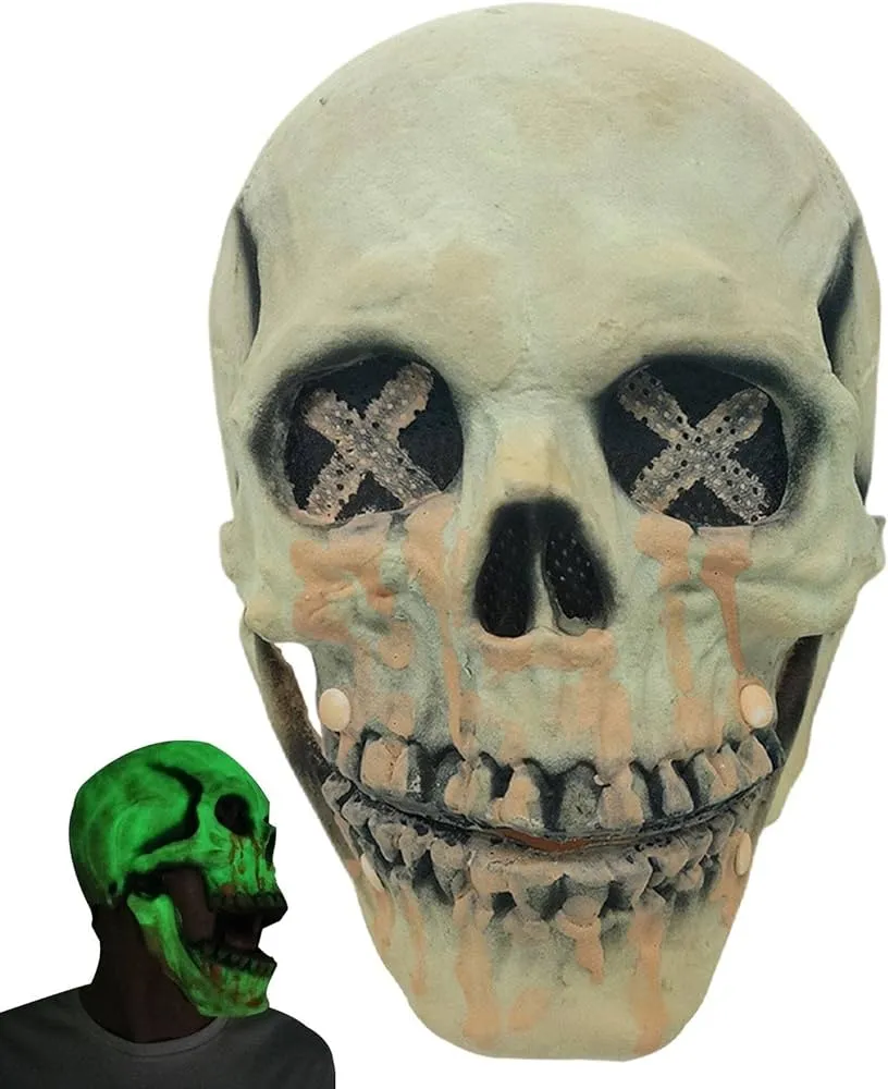 Decoraciones de Calaveras de Halloween - Cubierta de de Calavera de Cabeza  Completa de Halloween con mandíbula móvil - Cubierta de de látex Realista  de Cabeza Completa para Adulto, Casco de :