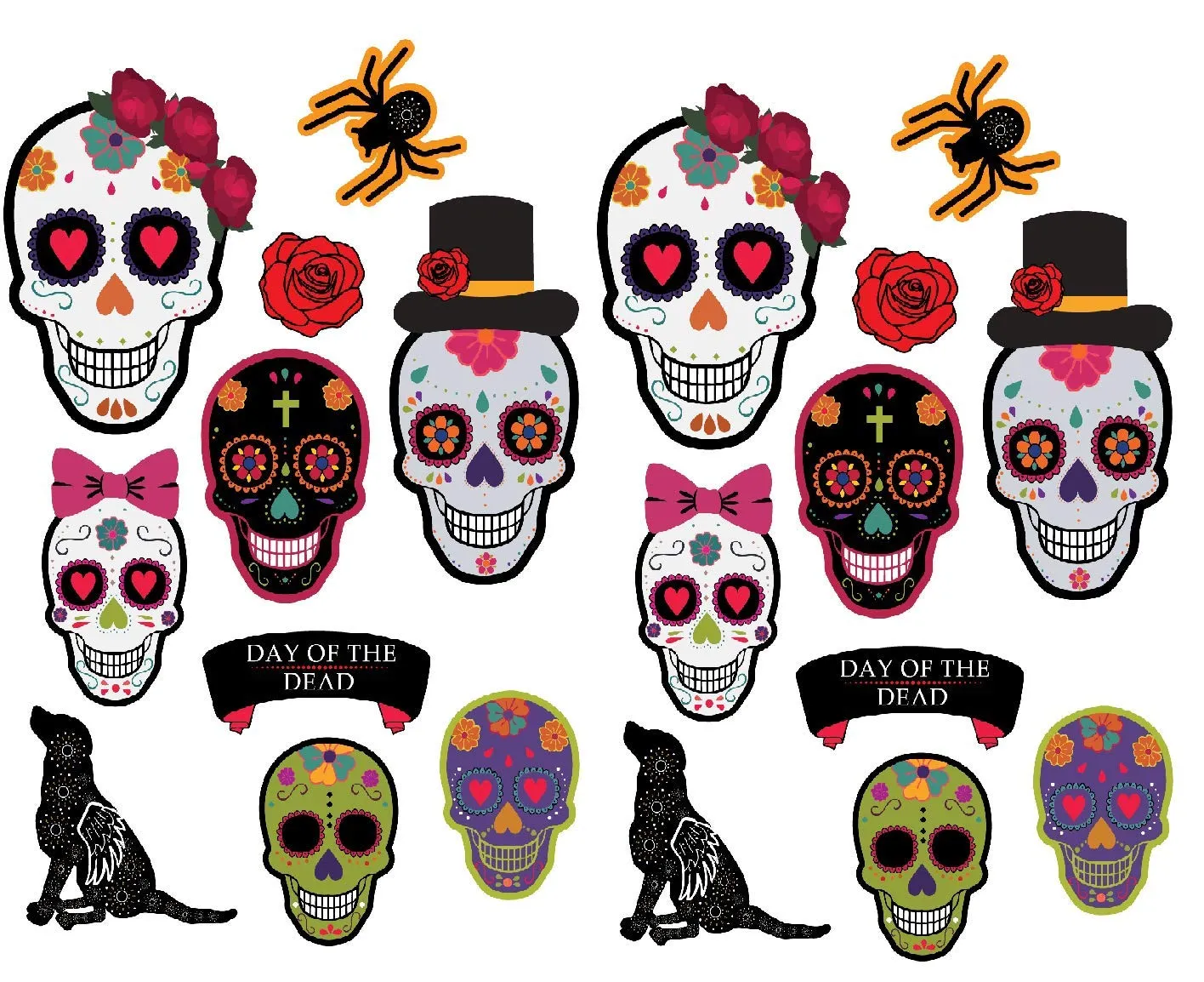 Decoraciones para fiesta del Día de los Muertos, incluye recortes de  calaveras, araña, rosa, perro, resistente, paquete de 20 recortes :  Amazon.com.mx: Hogar y Cocina