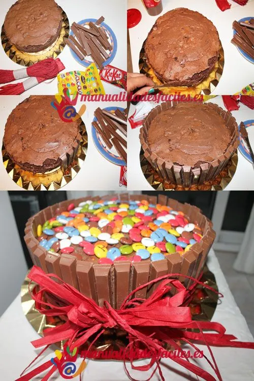 Como decorar un pastel de chocolate con KitKat | Manualidades faciles