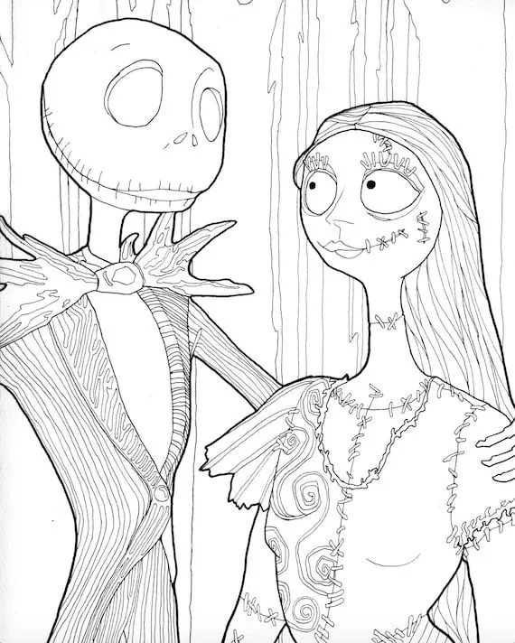 DESCARGA DIGITAL Jack y Sally Halloween Página para colorear - Etsy México