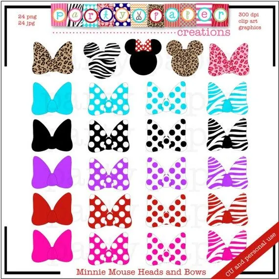 INSTANT DOWNLOAD Minnie Mouse Ears Bows Clip Art Digital Graphics ...