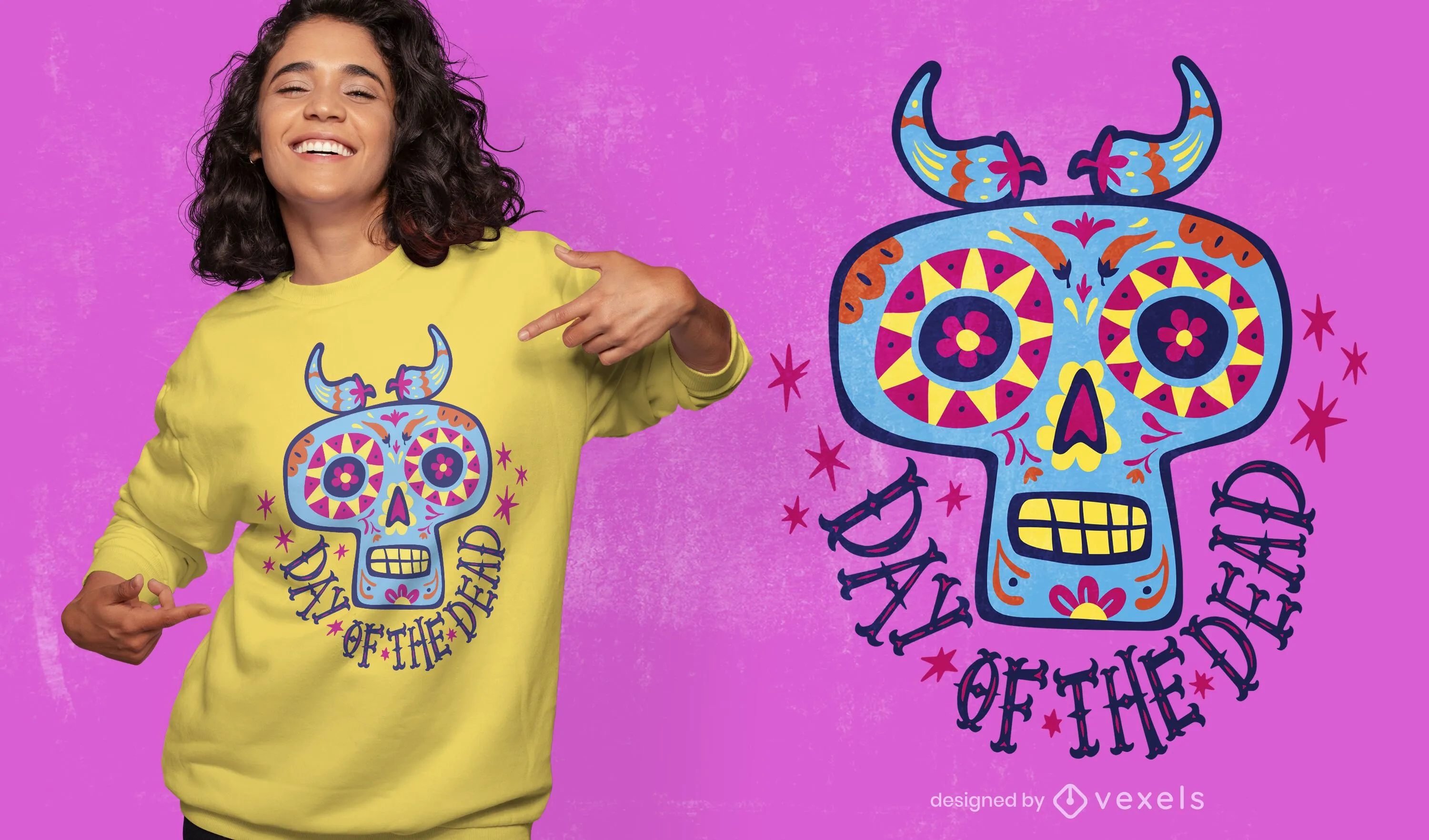 Descarga Vector De Diseño De Camiseta De Calavera De Dibujos Animados Del  Día De Los Muertos